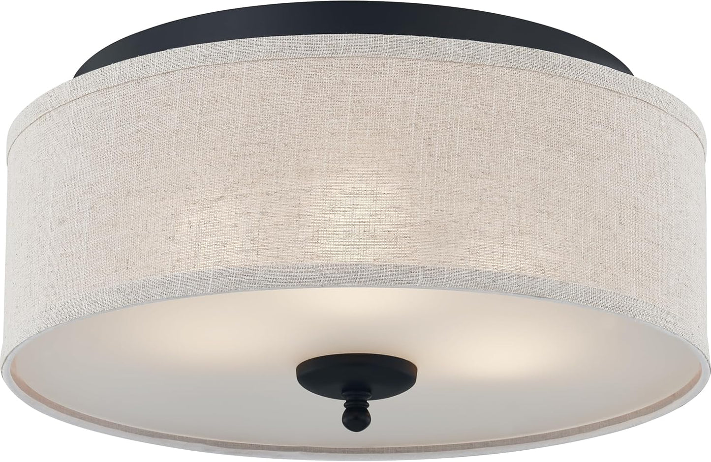 Quoizel Blanche 3-Light Round Flush Mount Ceiling Light, 16" Drum Light, Beige Fabric Shade & Matte Black Canopy, Transitional Close to Ceiling Light Fixtures for Home, Kitchen or Office Lighting