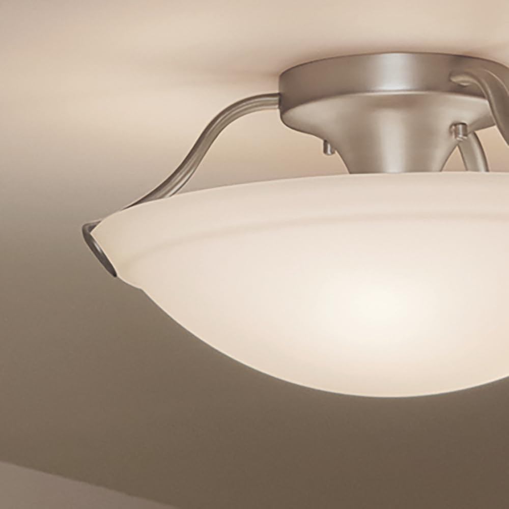 Kichler 3 Light Semi-Flush Mount Light in Brushed Nickel, 15.5" Ceiling Light with White Etched glass, (15.5" W x 7.75" H"), 3627NI