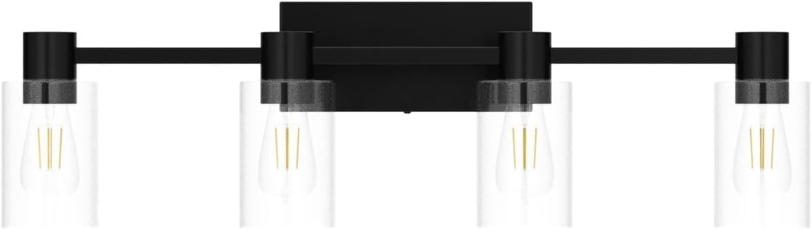 4-Light Modern Vanity Light Fixtures Over Mirror, Matte Black Bathroom Light Fixtures, Vanity Lights, Wall Sconce with Clear Glass Shade for Bathroom, E26 Base
