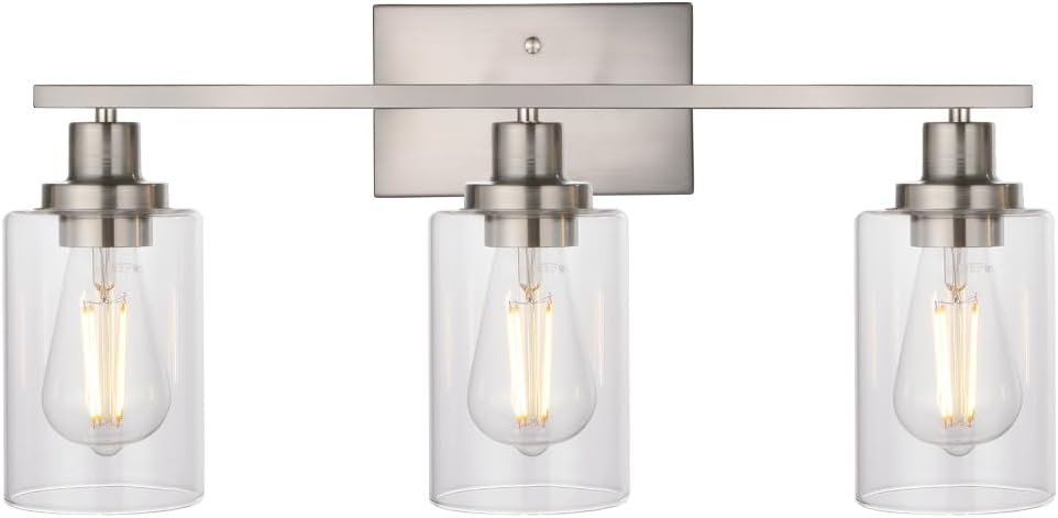 MELUCEE 40 Inches Length 5-Light Bathroom Vanity Light Fixtures Black Industrial Wall Sconce Lighting with Clear Glass Shade for Living Room Bedroom Hallway Kitchen (Patent No.: US D963914 S)