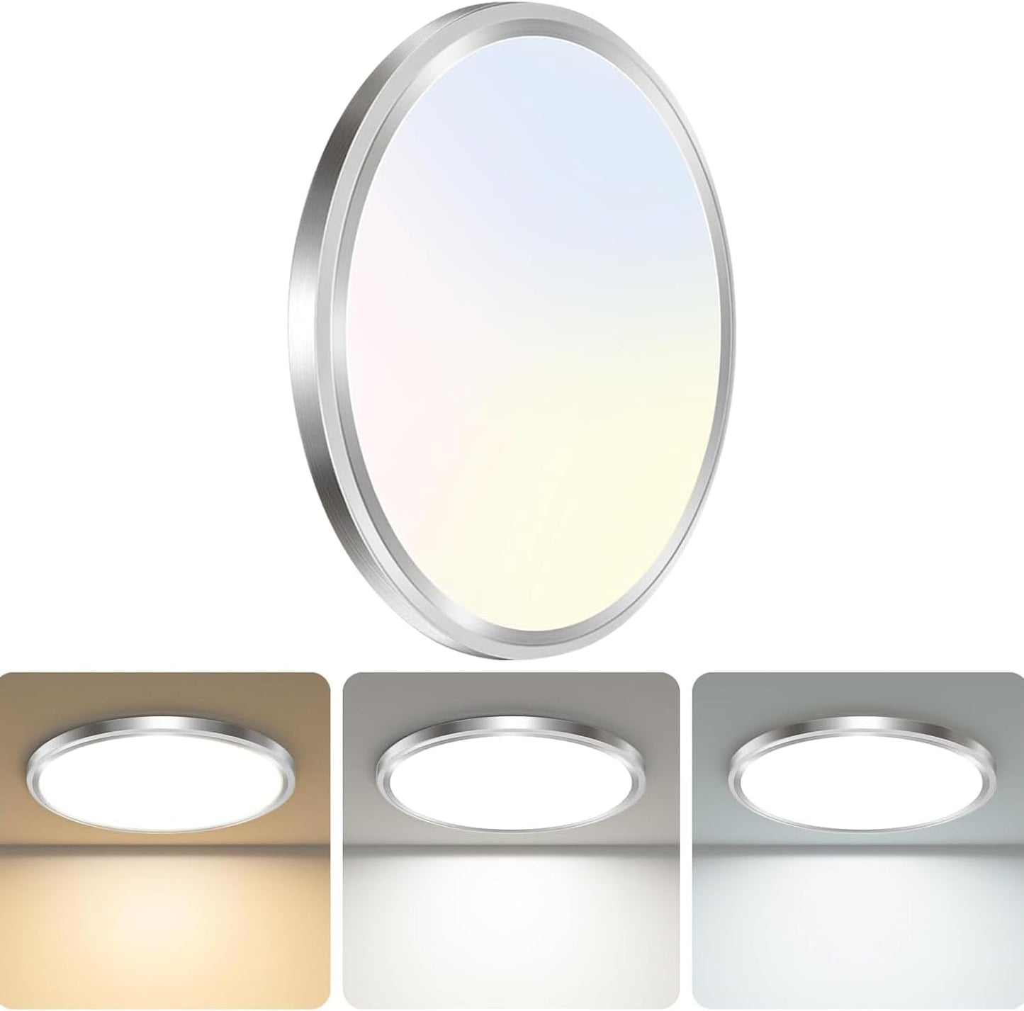 zemty 6Pack 12 Inch LED Flush Mount Ceiling Light, Super Slim 28W 3200lm LED Ceiling Light, 3 Color Temperature in One 3000k/4500k/6000K Round Light Fixture for Bedroom, Kitchen, Dining Room (White)