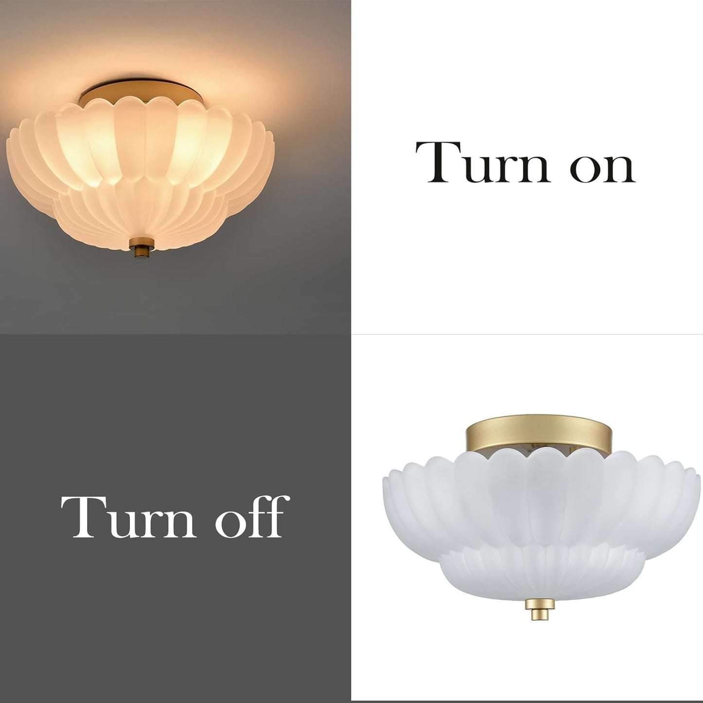 HYDELITE Gold Flush Mount Ceiling Light Fixture Modern Semi Flush Mount Ceiling Light Vinatge Close to Ceiling for Bathroom Bedroom Entryway Kitchen Scalloped Frosted Milk Glass