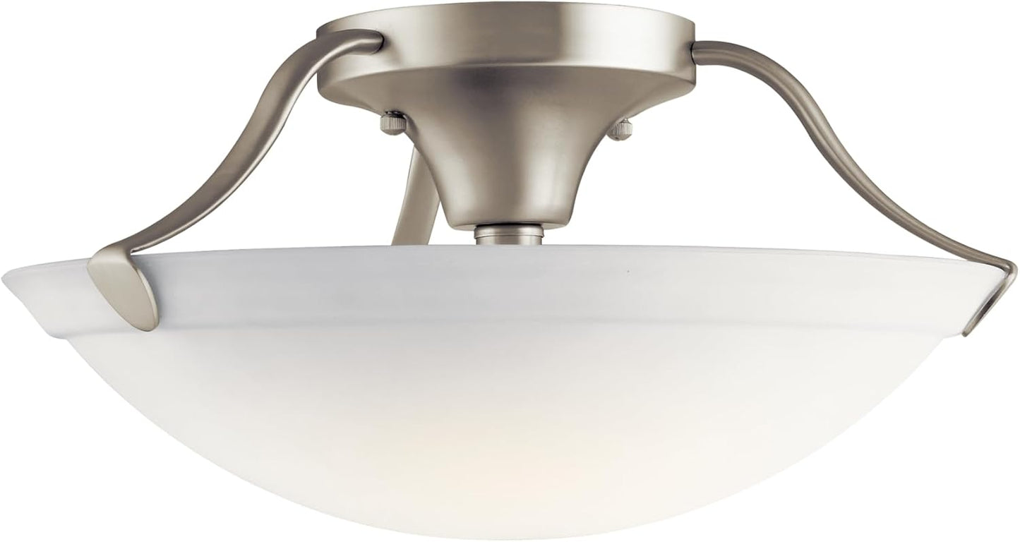 Kichler 3 Light Semi-Flush Mount Light in Brushed Nickel, 15.5" Ceiling Light with White Etched glass, (15.5" W x 7.75" H"), 3627NI