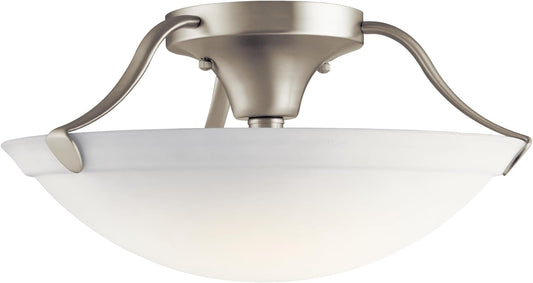 Kichler 3 Light Semi-Flush Mount Light in Brushed Nickel, 15.5" Ceiling Light with White Etched glass, (15.5" W x 7.75" H"), 3627NI