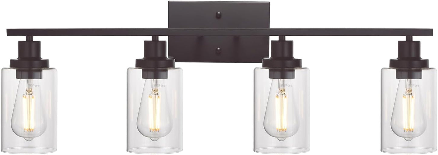 MELUCEE 40 Inches Length 5-Light Bathroom Vanity Light Fixtures Black Industrial Wall Sconce Lighting with Clear Glass Shade for Living Room Bedroom Hallway Kitchen (Patent No.: US D963914 S)