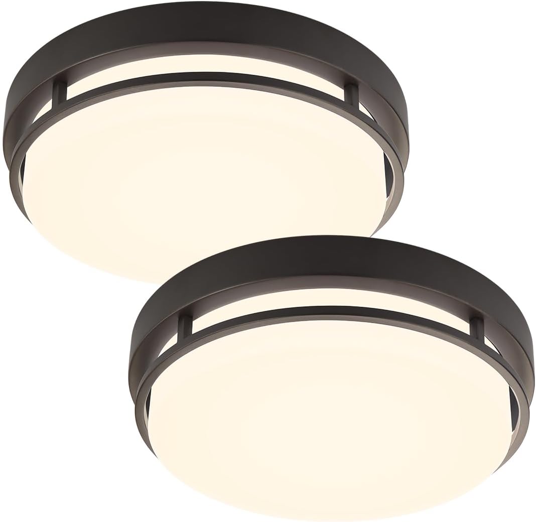 2Pack LED Flush Mount Ceiling Light Fixture 13" 20W, 3000/4000/5000K Color Selectable, Dimmable Ceiling Lamp for Kitchen, Hallway, Stairwell, Gold, ETL