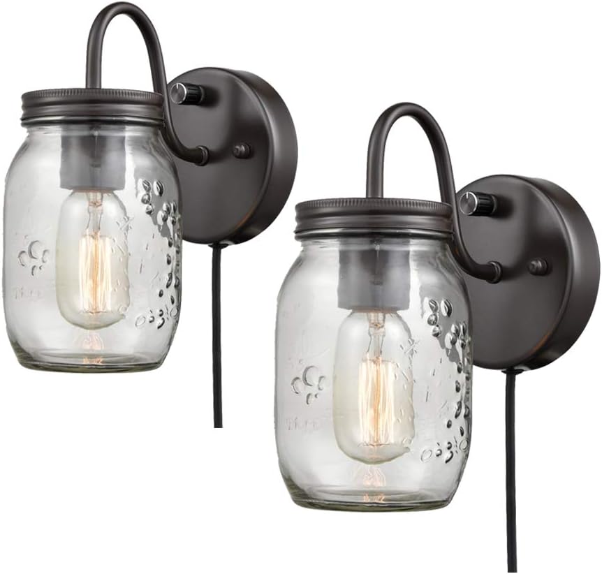 DIRYZON EUL Vintage Mason Jar Light Fixture Clear Glass 2-Pack Wall Lights Oil Rubbed Bronze