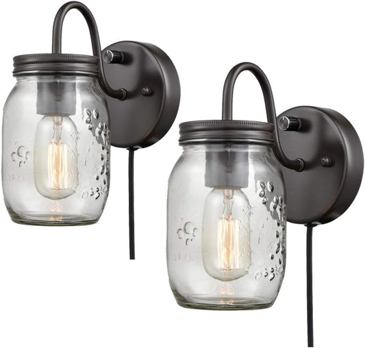 DIRYZON EUL Vintage Mason Jar Light Fixture Clear Glass 2-Pack Wall Lights Oil Rubbed Bronze