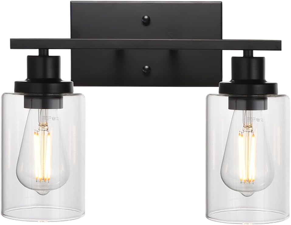 MELUCEE 40 Inches Length 5-Light Bathroom Vanity Light Fixtures Black Industrial Wall Sconce Lighting with Clear Glass Shade for Living Room Bedroom Hallway Kitchen (Patent No.: US D963914 S)