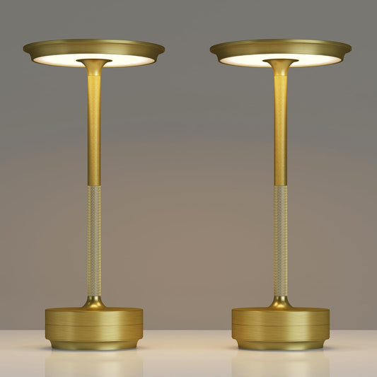 2 Pack Rechargeable Cordless Table Lamps, Portable 5000mAh Battery Table Light, 3 Color Stepless Dimming LED Table Light with Memory Function, for Outdoor/Dinner/Patio/Restaurant.(Gold)