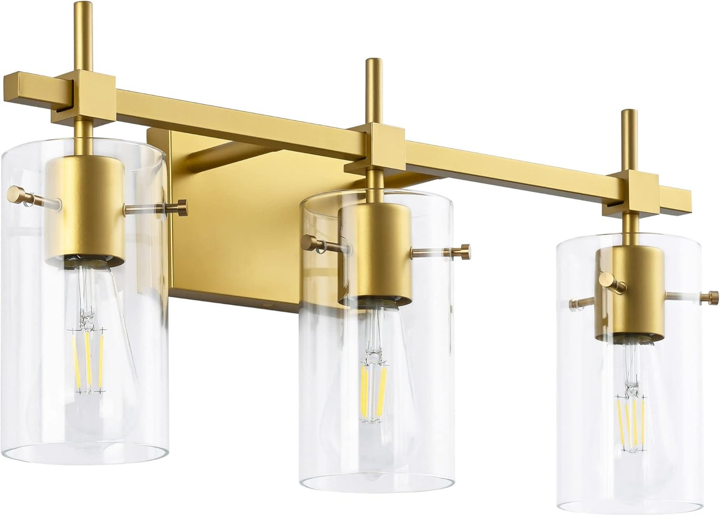 SOLFART Vintage Vanity Lights Bathroom Light Fixture Over Mirror for Bath Glass Shade Light Black and Brass Modern Style 3 Lights