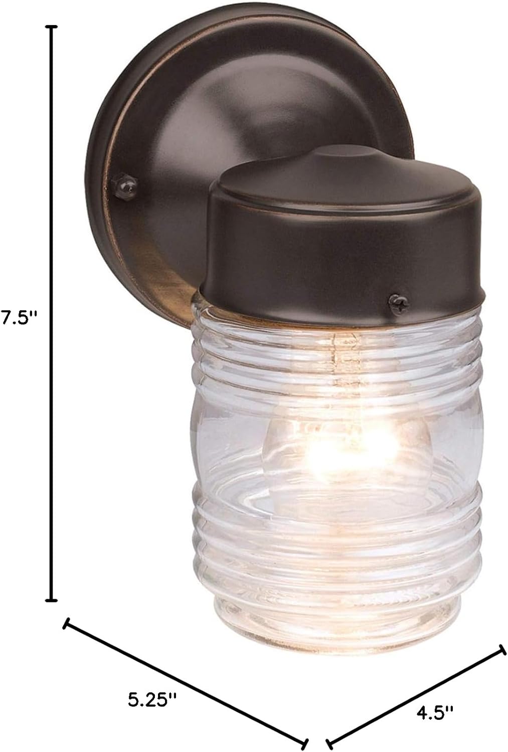 Design House 587311 Jelly Jar Classic 1-Light 2-Pack Indoor/Outdoor Wall Light with Clear Ribbed Glass for Entryway Porch Patio, Oil Rubbed Bronze