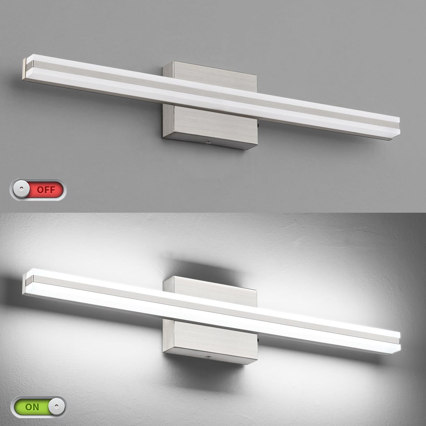 SOLFART Bathroom Light Fixtures Over Mirror 24 Inch Brushed Nickel Modern Vanity Light 5CCT Adjustable Brightness LED Mirror Light Fixture Anti-Glare Lighting Wide Illumination