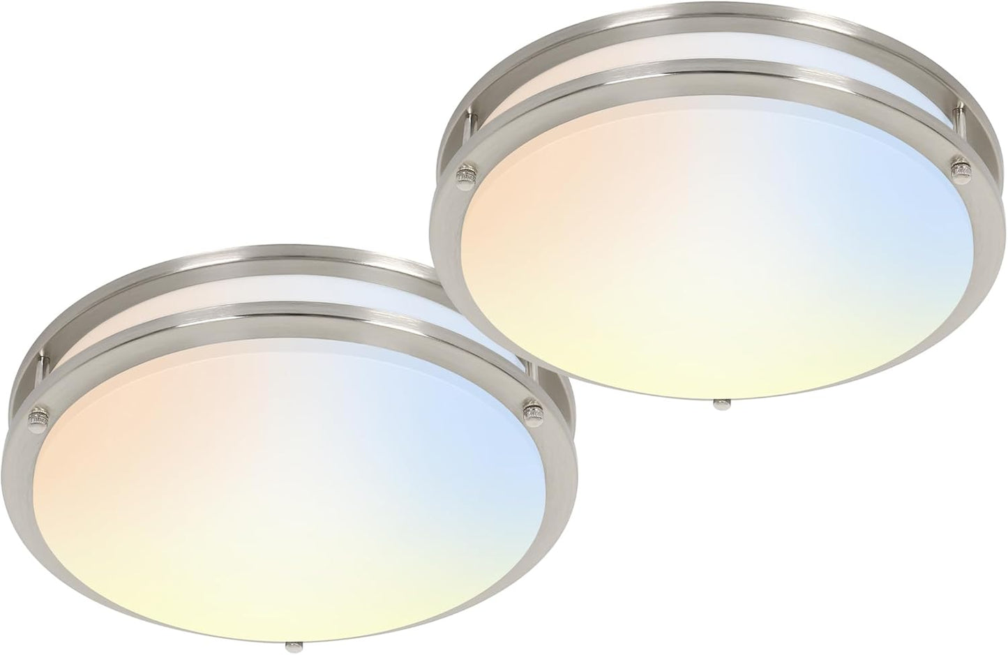 13 inch Flush Mount LED Ceiling Light Fixture, 2700K/3000K/3500K/4000K/5000K Adjustable Ceiling Lights, Brushed Nickel Saturn Dimmable Lighting for Bathroom Kitchen or Stairwell, ETL Listed - 2 Pack