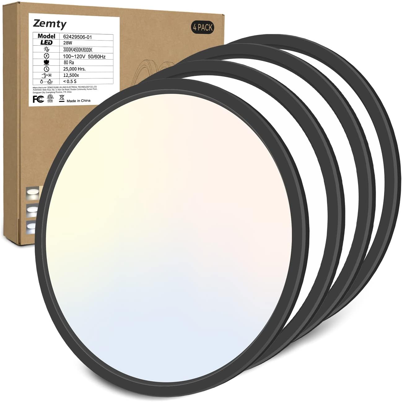 zemty 6Pack 12 Inch LED Flush Mount Ceiling Light, Super Slim 28W 3200lm LED Ceiling Light, 3 Color Temperature in One 3000k/4500k/6000K Round Light Fixture for Bedroom, Kitchen, Dining Room (White)