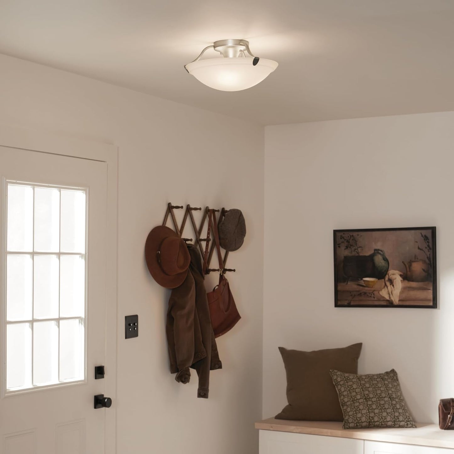 Kichler 3 Light Semi-Flush Mount Light in Brushed Nickel, 15.5" Ceiling Light with White Etched glass, (15.5" W x 7.75" H"), 3627NI