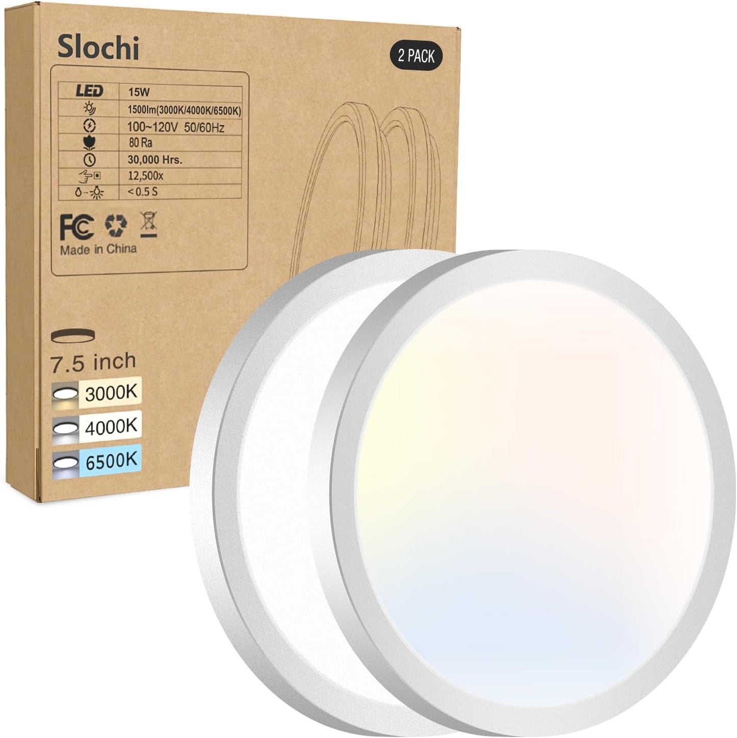 8PACK LED Flush Mount Ceiling Light Fixture, 3000K-4000K-6500K & 100W Equivalent Modern Kitchen Recessed Ceiling Lamp 15W 1500Lm 7.5 Inch Closet Round Surface for Bathroom Laundry Bedroom Hallway