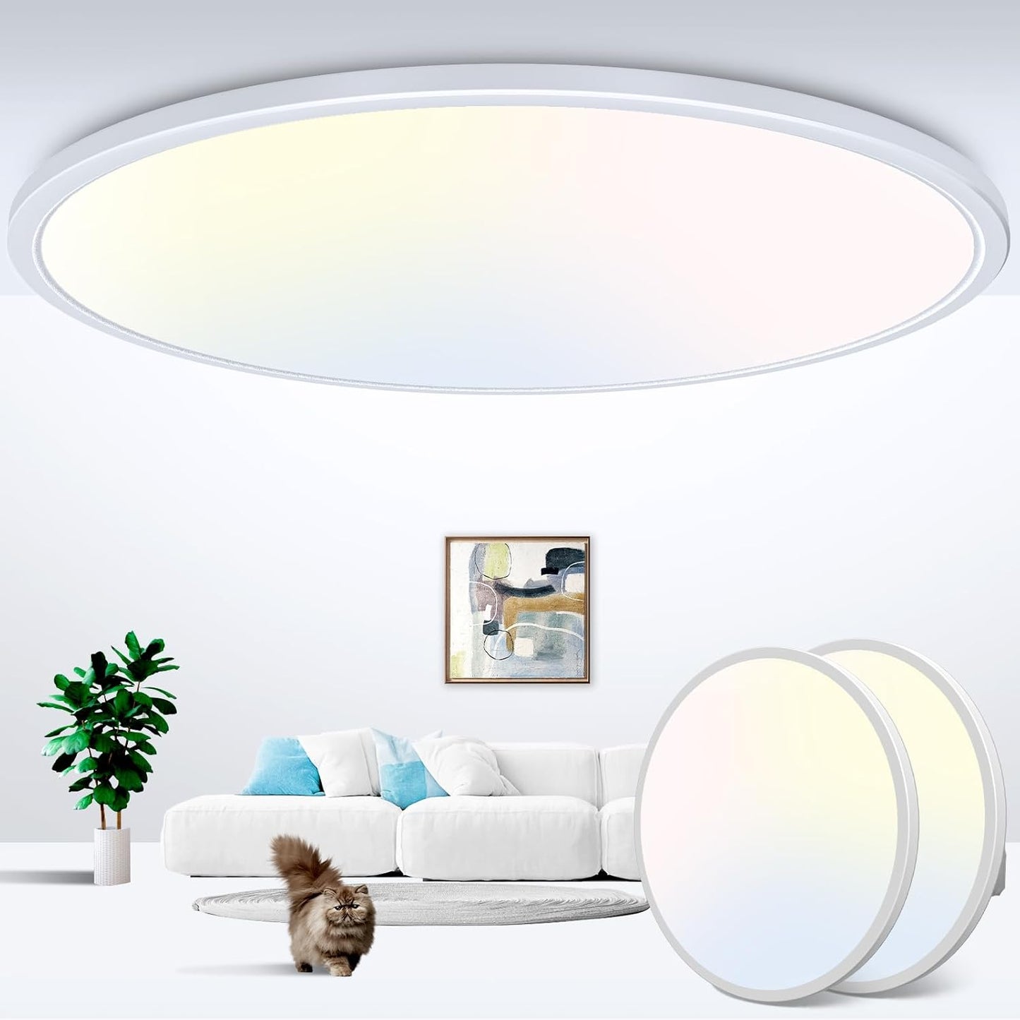 zemty 6Pack 12 Inch LED Flush Mount Ceiling Light, Super Slim 28W 3200lm LED Ceiling Light, 3 Color Temperature in One 3000k/4500k/6000K Round Light Fixture for Bedroom, Kitchen, Dining Room (White)