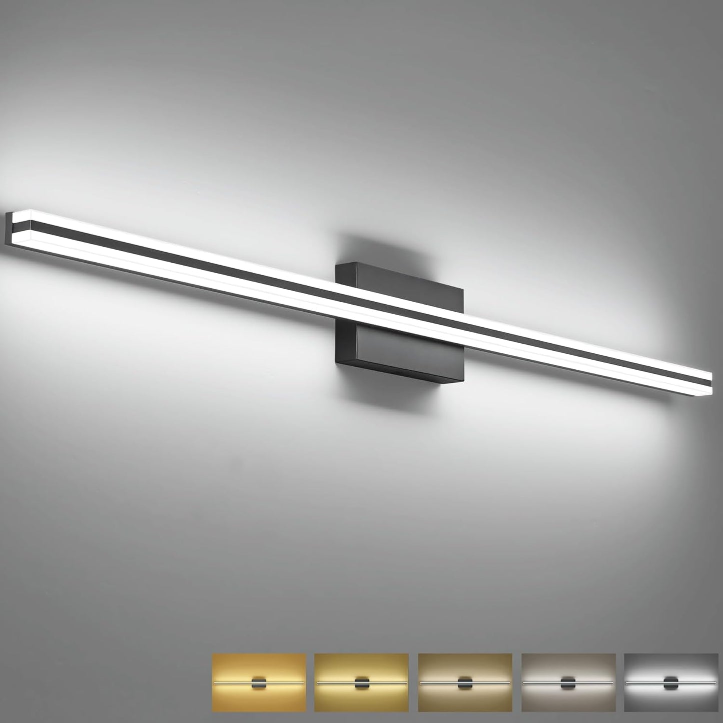 SOLFART Bathroom Light Fixtures Over Mirror 24 Inch Brushed Nickel Modern Vanity Light 5CCT Adjustable Brightness LED Mirror Light Fixture Anti-Glare Lighting Wide Illumination