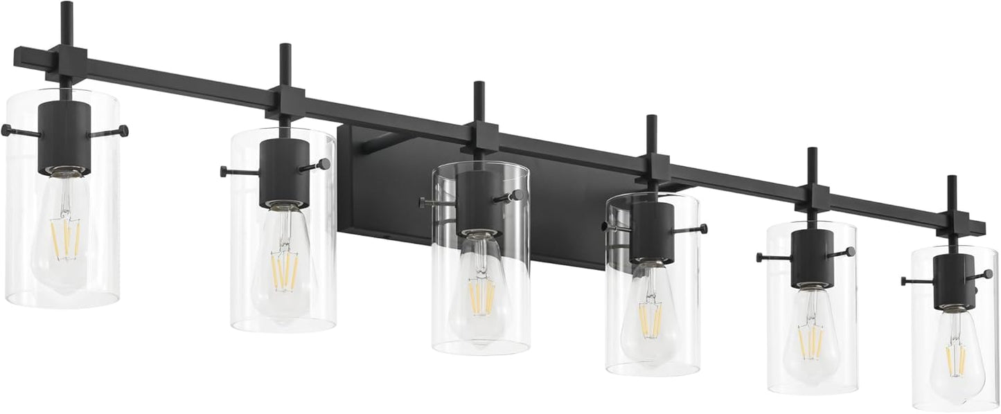 SOLFART Vintage Vanity Lights Bathroom Light Fixture Over Mirror for Bath Glass Shade Light Black and Brass Modern Style 3 Lights