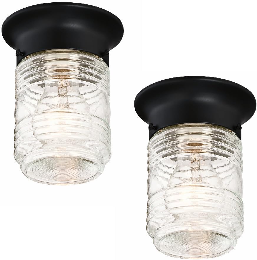 Design House 587311 Jelly Jar Classic 1-Light 2-Pack Indoor/Outdoor Wall Light with Clear Ribbed Glass for Entryway Porch Patio, Oil Rubbed Bronze