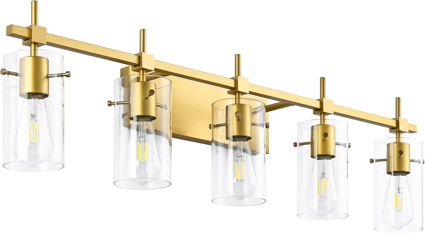 SOLFART Vintage Vanity Lights Bathroom Light Fixture Over Mirror for Bath Glass Shade Light Black and Brass Modern Style 3 Lights