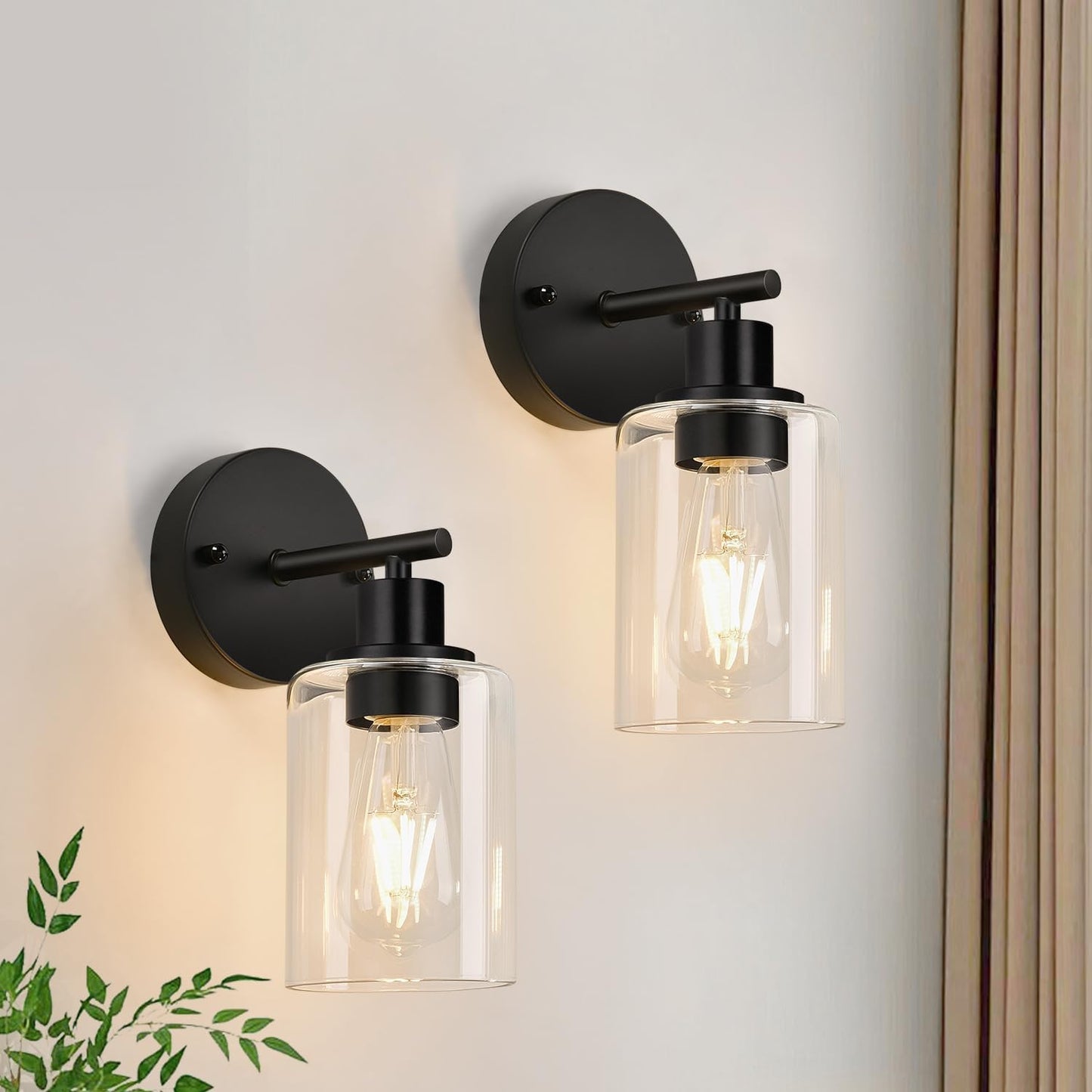 3-Light Bathroom Light Fixtures, 17.23" Black Modern Vanity Lights with Clear Glass Shade, Bathroom Wall Lamp for Mirror Kitchen Living Room Hallway Cabinet Porch