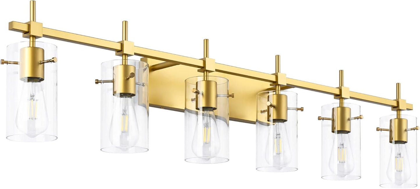 SOLFART Vintage Vanity Lights Bathroom Light Fixture Over Mirror for Bath Glass Shade Light Black and Brass Modern Style 3 Lights