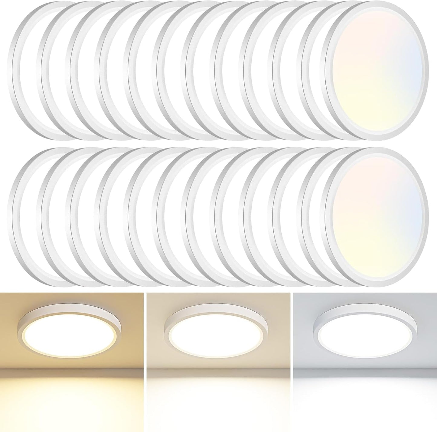 8PACK LED Flush Mount Ceiling Light Fixture, 3000K-4000K-6500K & 100W Equivalent Modern Kitchen Recessed Ceiling Lamp 15W 1500Lm 7.5 Inch Closet Round Surface for Bathroom Laundry Bedroom Hallway