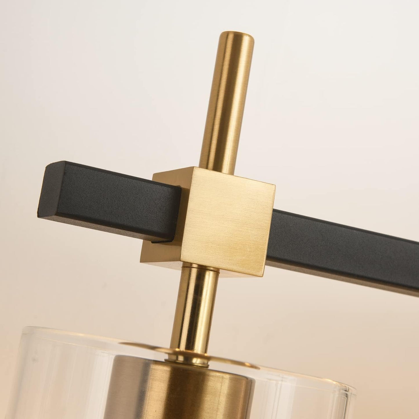 SOLFART Vintage Vanity Lights Bathroom Light Fixture Over Mirror for Bath Glass Shade Light Black and Brass Modern Style 3 Lights