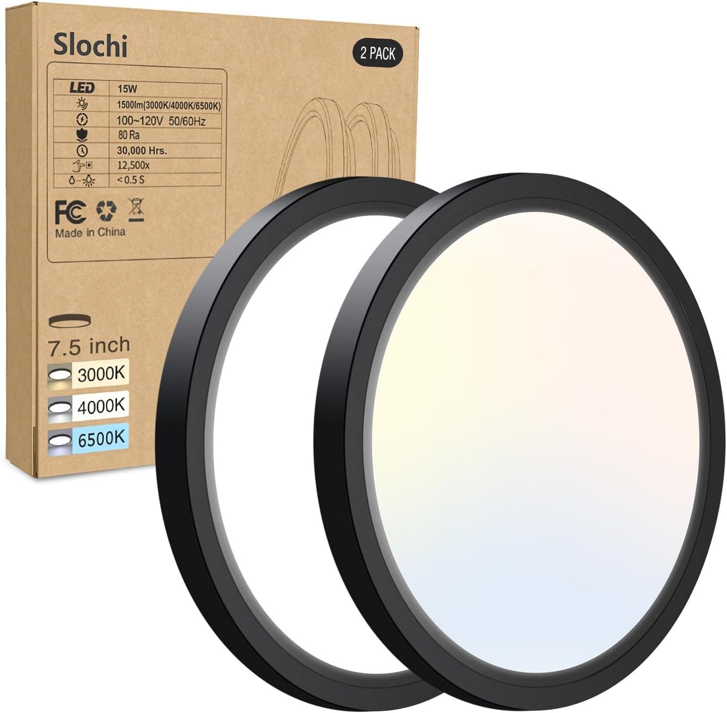 8PACK LED Flush Mount Ceiling Light Fixture, 3000K-4000K-6500K & 100W Equivalent Modern Kitchen Recessed Ceiling Lamp 15W 1500Lm 7.5 Inch Closet Round Surface for Bathroom Laundry Bedroom Hallway