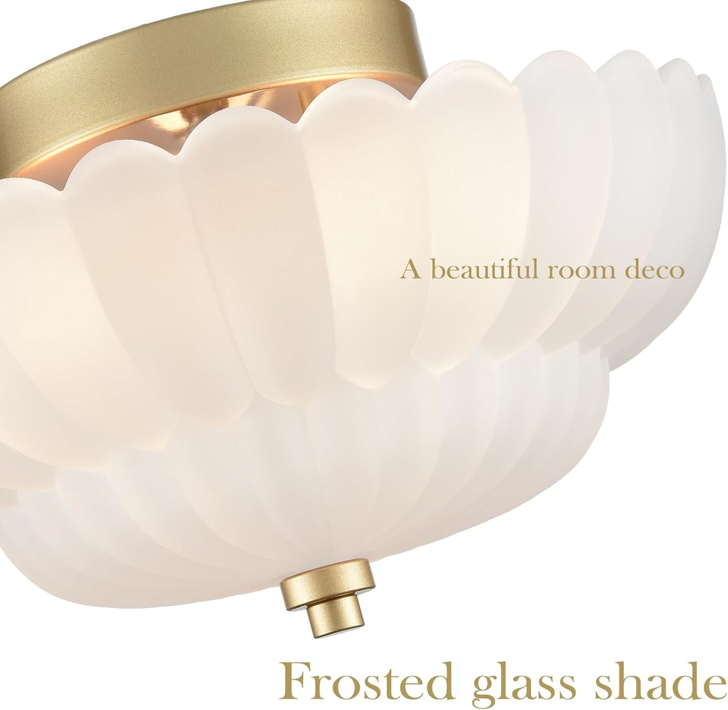 HYDELITE Gold Flush Mount Ceiling Light Fixture Modern Semi Flush Mount Ceiling Light Vinatge Close to Ceiling for Bathroom Bedroom Entryway Kitchen Scalloped Frosted Milk Glass