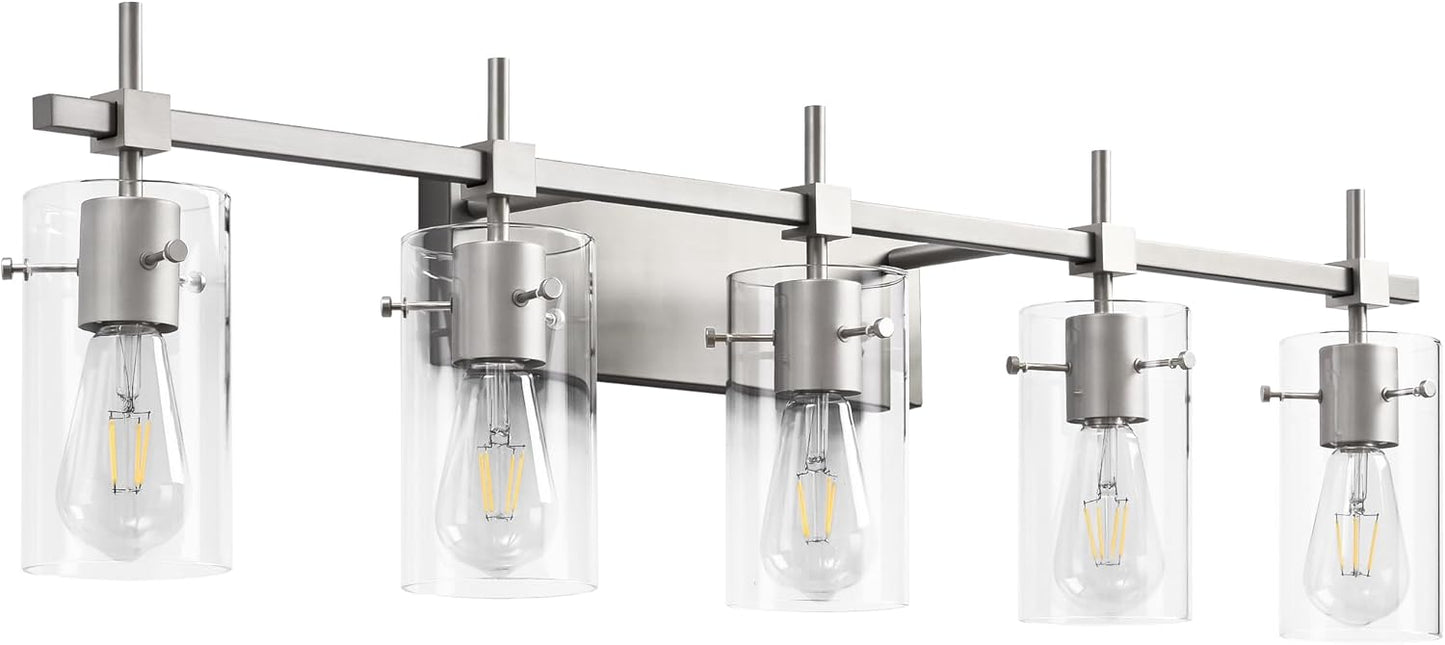 SOLFART Vintage Vanity Lights Bathroom Light Fixture Over Mirror for Bath Glass Shade Light Black and Brass Modern Style 3 Lights