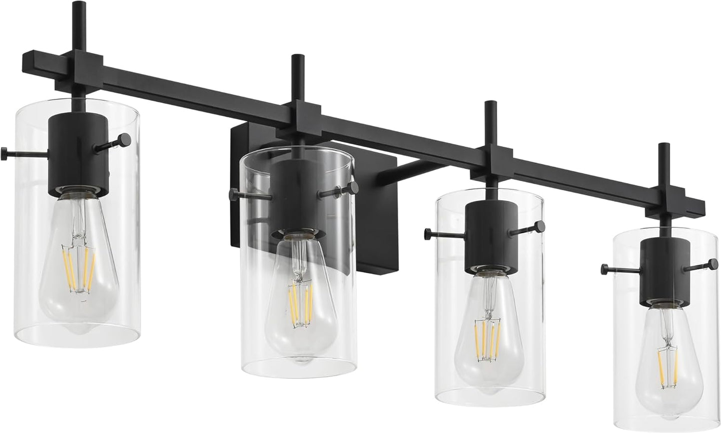 SOLFART Vintage Vanity Lights Bathroom Light Fixture Over Mirror for Bath Glass Shade Light Black and Brass Modern Style 3 Lights