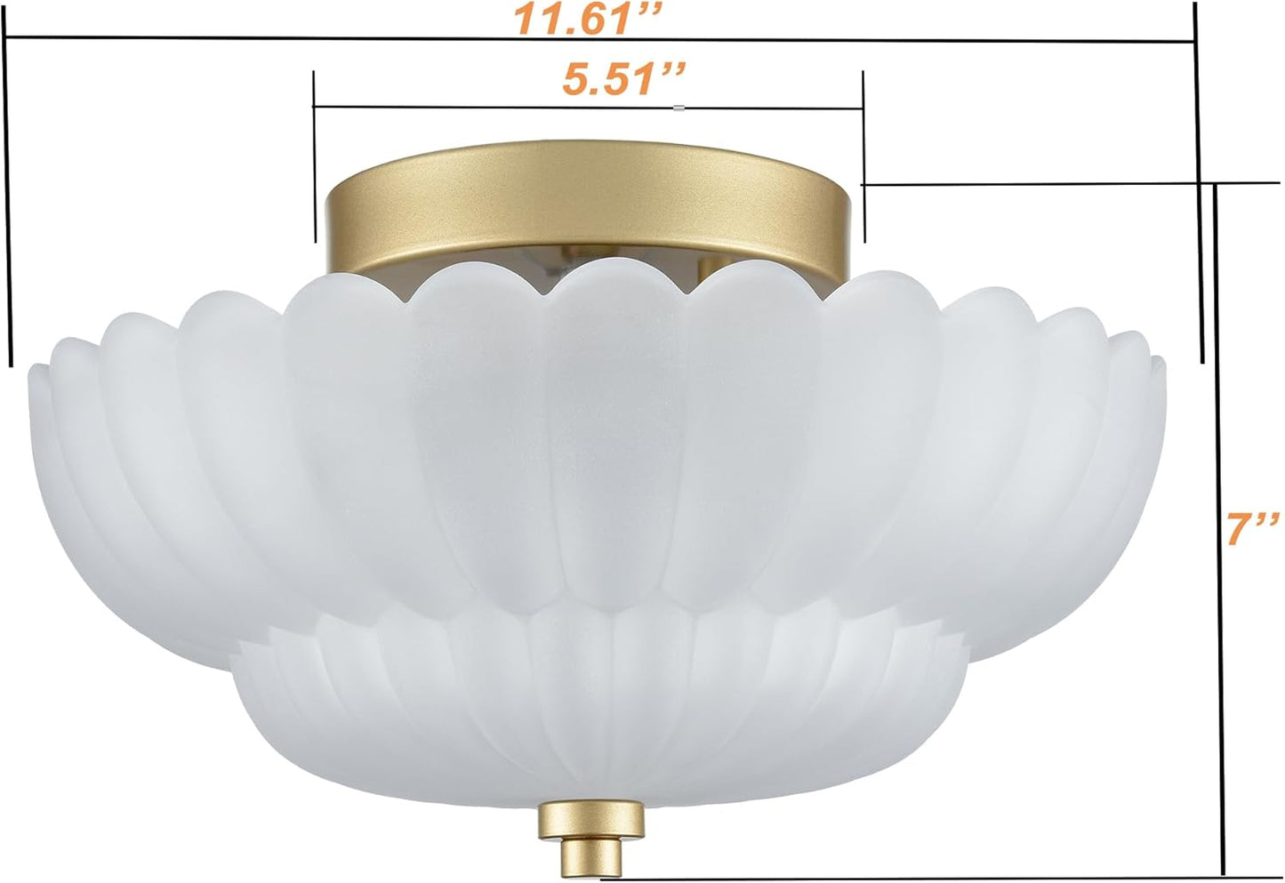 HYDELITE Gold Flush Mount Ceiling Light Fixture Modern Semi Flush Mount Ceiling Light Vinatge Close to Ceiling for Bathroom Bedroom Entryway Kitchen Scalloped Frosted Milk Glass