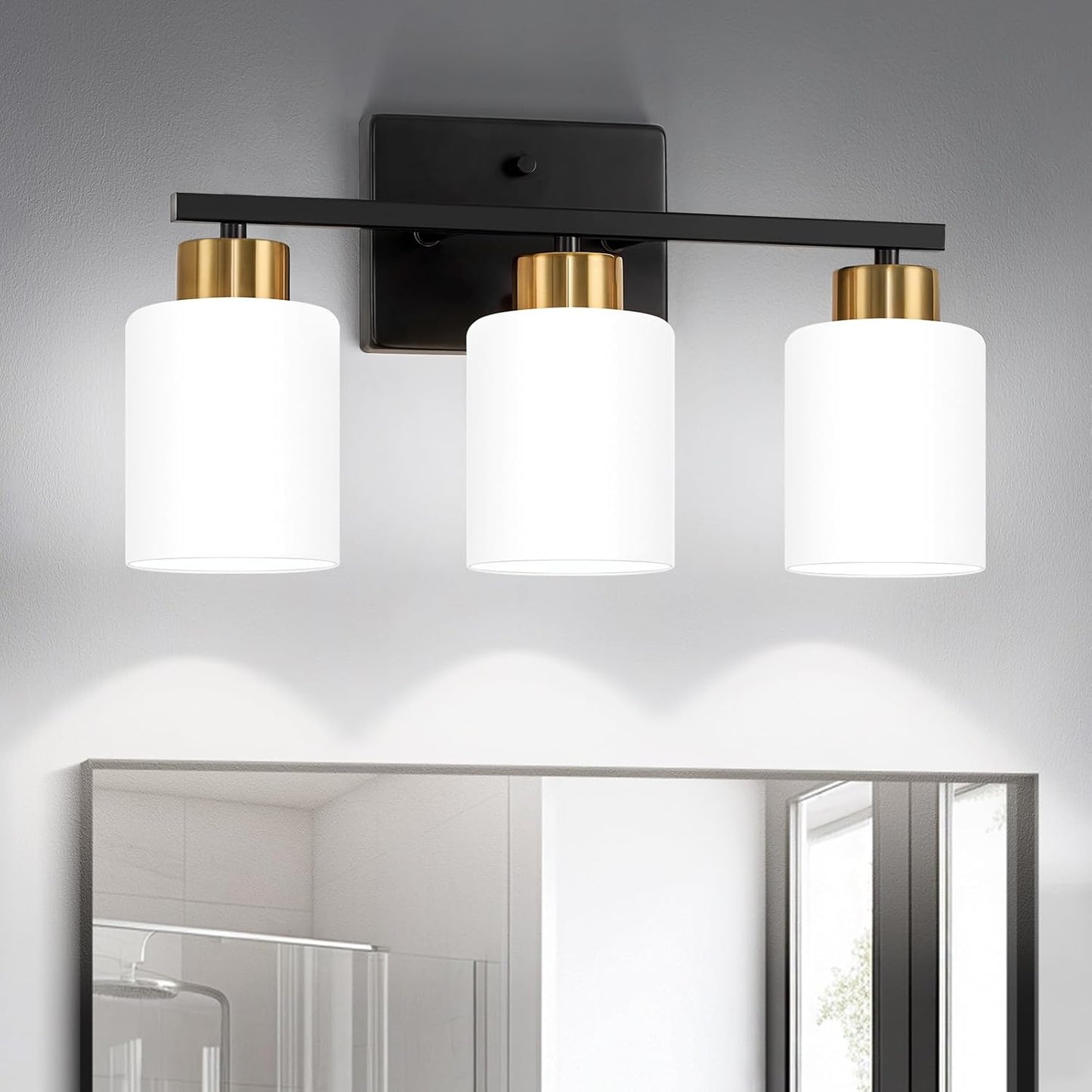 Brushed Nickel Bathroom Light Fixtures, 3-Light Modern Vanity Light Over Mirror, Wall Sconces with Milky White Frosted Glass Shades, E26 Socket (Bulbs Not Included)