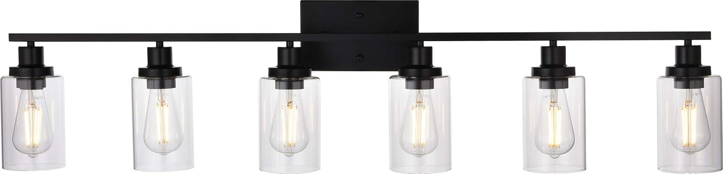 MELUCEE 40 Inches Length 5-Light Bathroom Vanity Light Fixtures Black Industrial Wall Sconce Lighting with Clear Glass Shade for Living Room Bedroom Hallway Kitchen (Patent No.: US D963914 S)