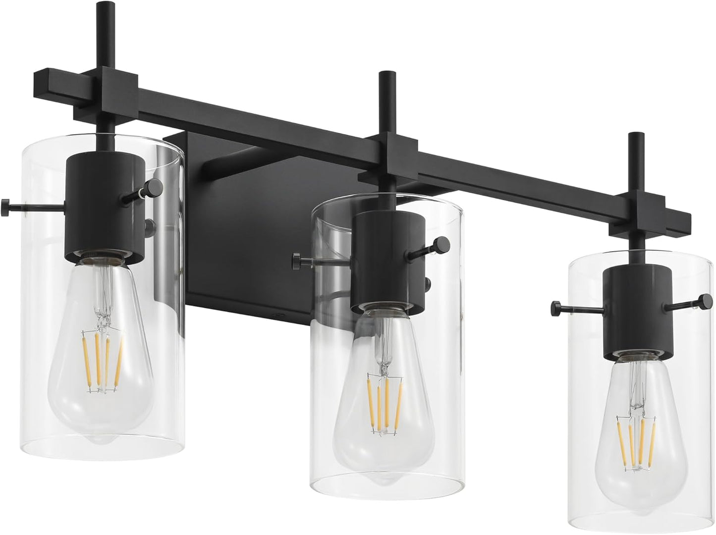 SOLFART Vintage Vanity Lights Bathroom Light Fixture Over Mirror for Bath Glass Shade Light Black and Brass Modern Style 3 Lights