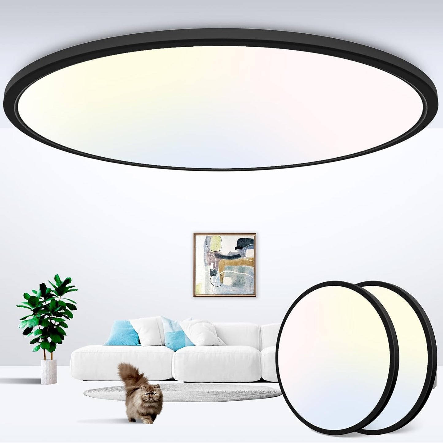 zemty 6Pack 12 Inch LED Flush Mount Ceiling Light, Super Slim 28W 3200lm LED Ceiling Light, 3 Color Temperature in One 3000k/4500k/6000K Round Light Fixture for Bedroom, Kitchen, Dining Room (White)