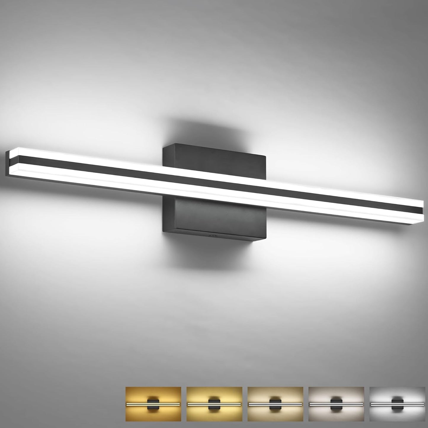 SOLFART Bathroom Light Fixtures Over Mirror 24 Inch Brushed Nickel Modern Vanity Light 5CCT Adjustable Brightness LED Mirror Light Fixture Anti-Glare Lighting Wide Illumination