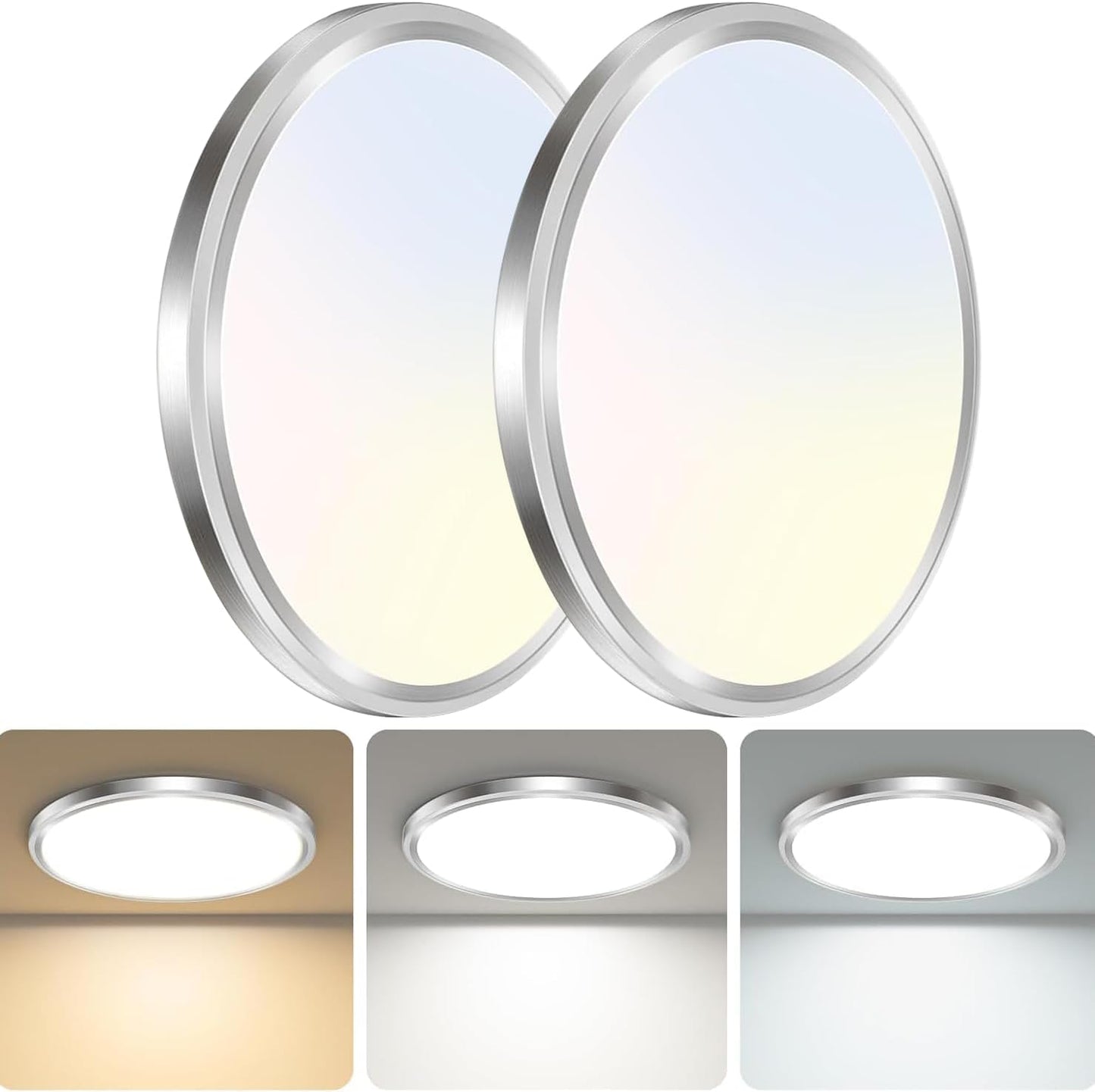 zemty 6Pack 12 Inch LED Flush Mount Ceiling Light, Super Slim 28W 3200lm LED Ceiling Light, 3 Color Temperature in One 3000k/4500k/6000K Round Light Fixture for Bedroom, Kitchen, Dining Room (White)