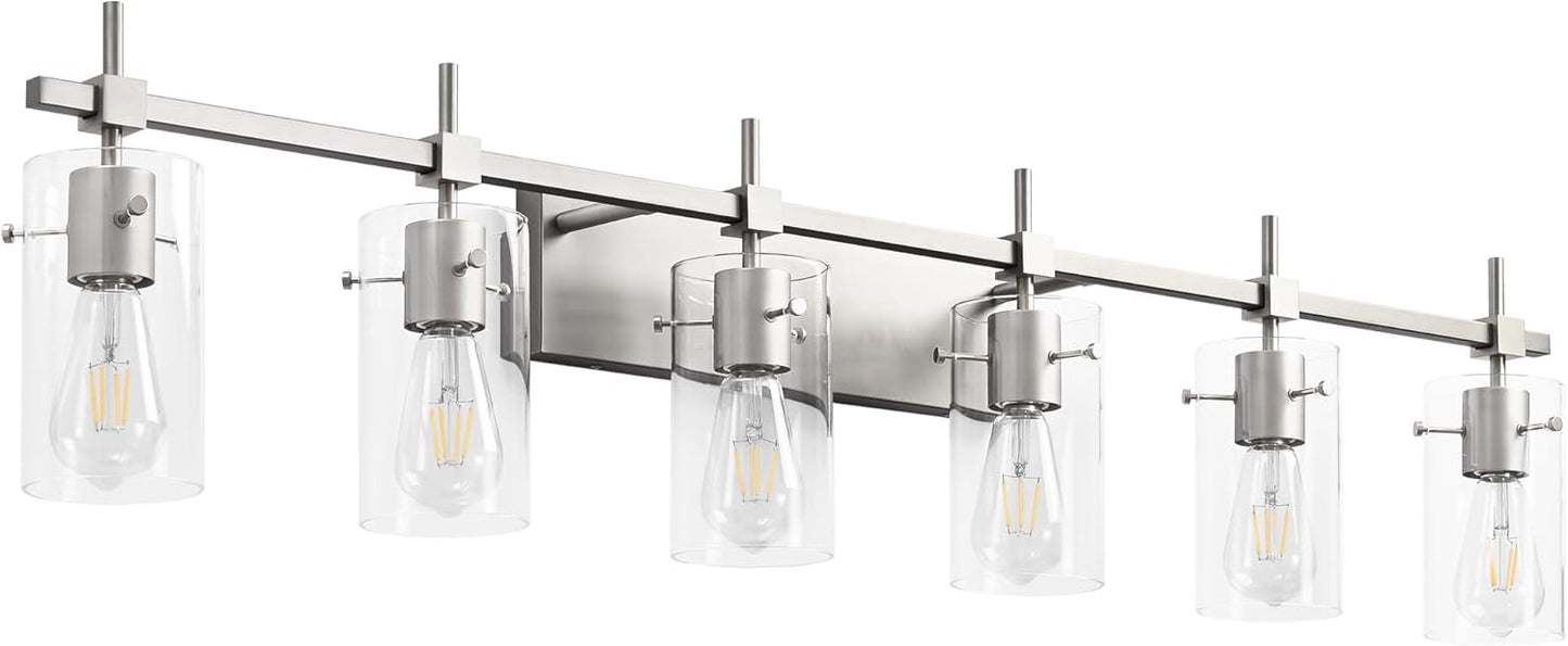 SOLFART Vintage Vanity Lights Bathroom Light Fixture Over Mirror for Bath Glass Shade Light Black and Brass Modern Style 3 Lights