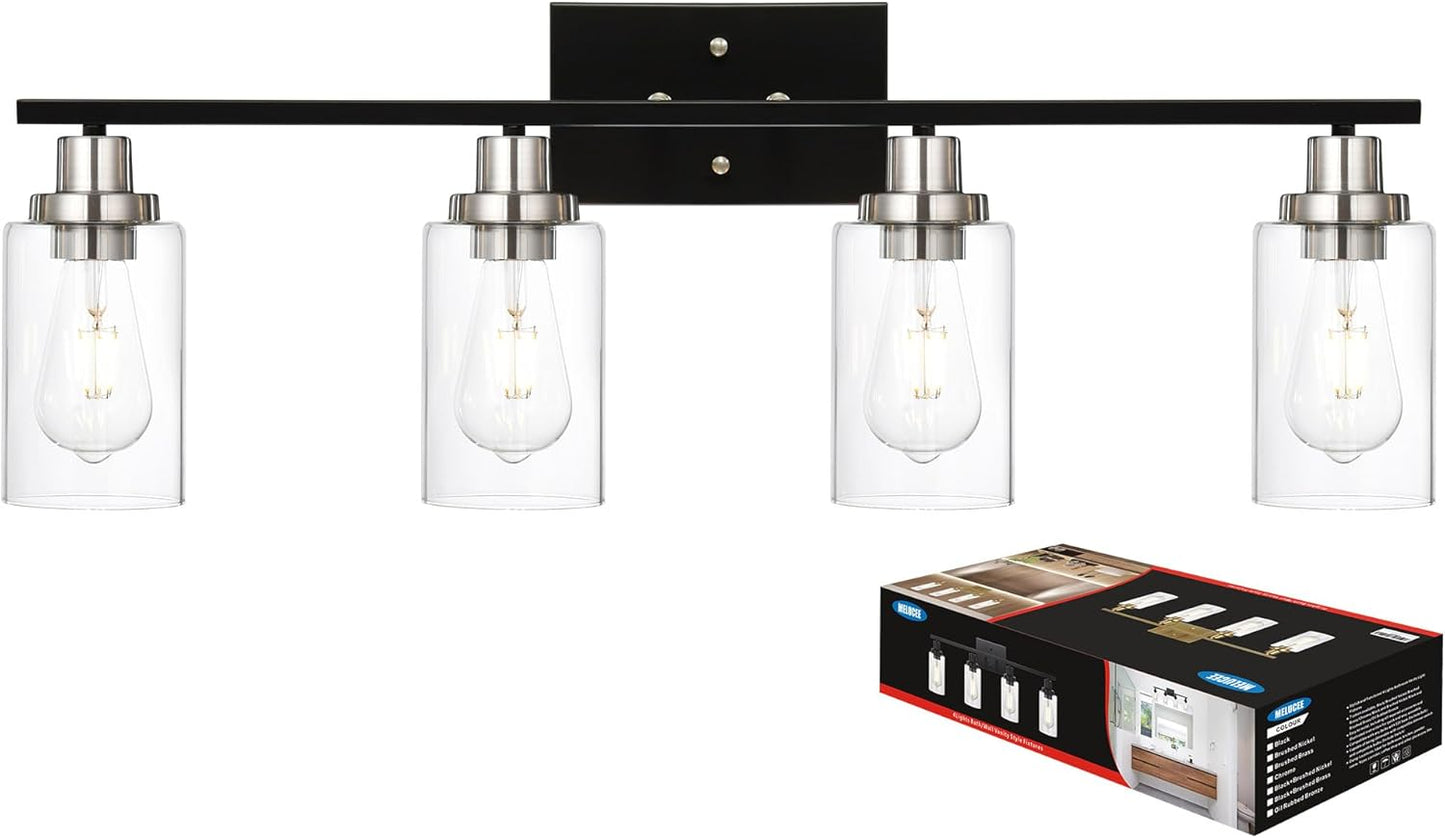 MELUCEE 40 Inches Length 5-Light Bathroom Vanity Light Fixtures Black Industrial Wall Sconce Lighting with Clear Glass Shade for Living Room Bedroom Hallway Kitchen (Patent No.: US D963914 S)