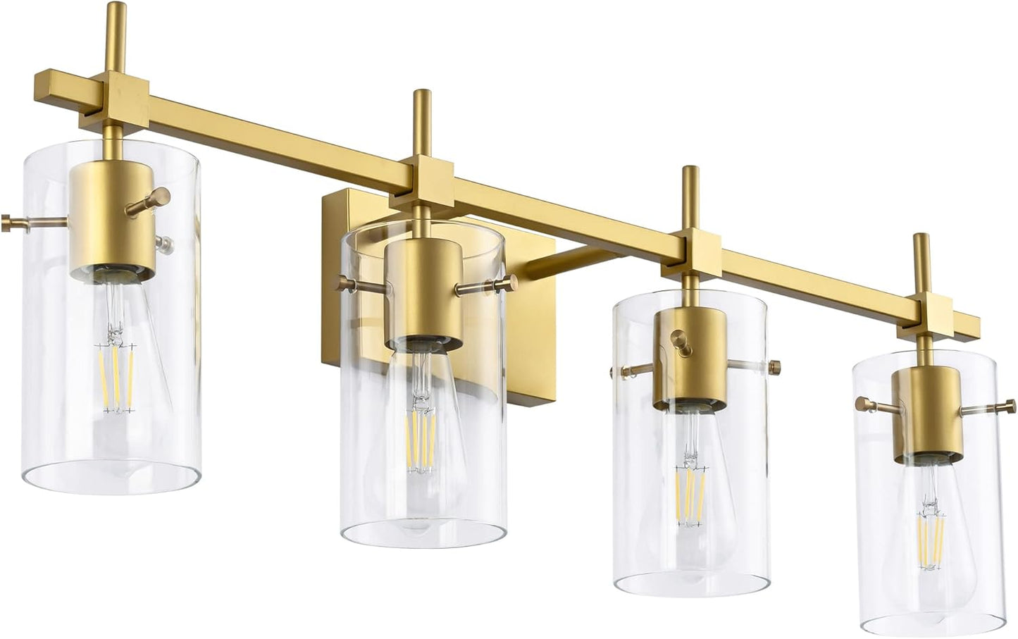 SOLFART Vintage Vanity Lights Bathroom Light Fixture Over Mirror for Bath Glass Shade Light Black and Brass Modern Style 3 Lights