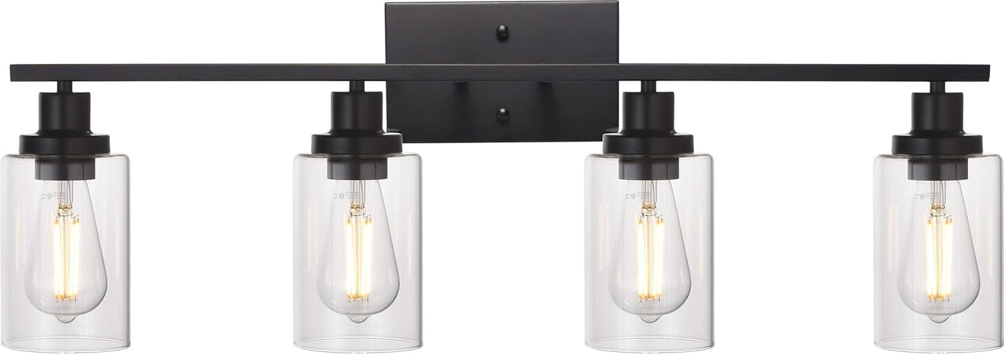 MELUCEE 40 Inches Length 5-Light Bathroom Vanity Light Fixtures Black Industrial Wall Sconce Lighting with Clear Glass Shade for Living Room Bedroom Hallway Kitchen (Patent No.: US D963914 S)