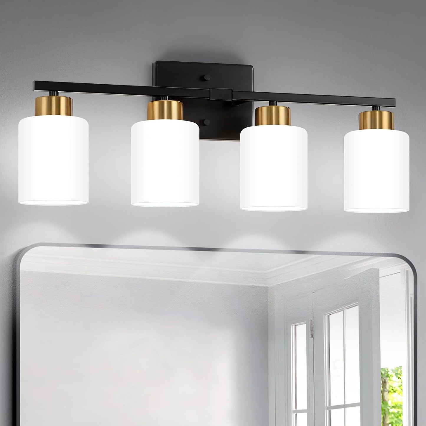 Brushed Nickel Bathroom Light Fixtures, 3-Light Modern Vanity Light Over Mirror, Wall Sconces with Milky White Frosted Glass Shades, E26 Socket (Bulbs Not Included)