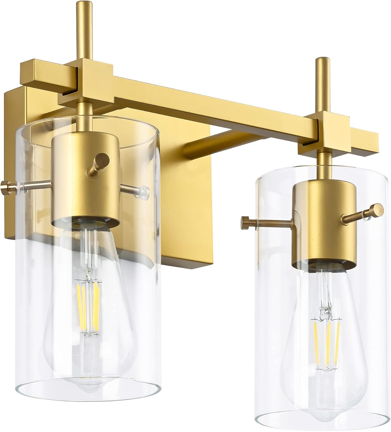 SOLFART Vintage Vanity Lights Bathroom Light Fixture Over Mirror for Bath Glass Shade Light Black and Brass Modern Style 3 Lights