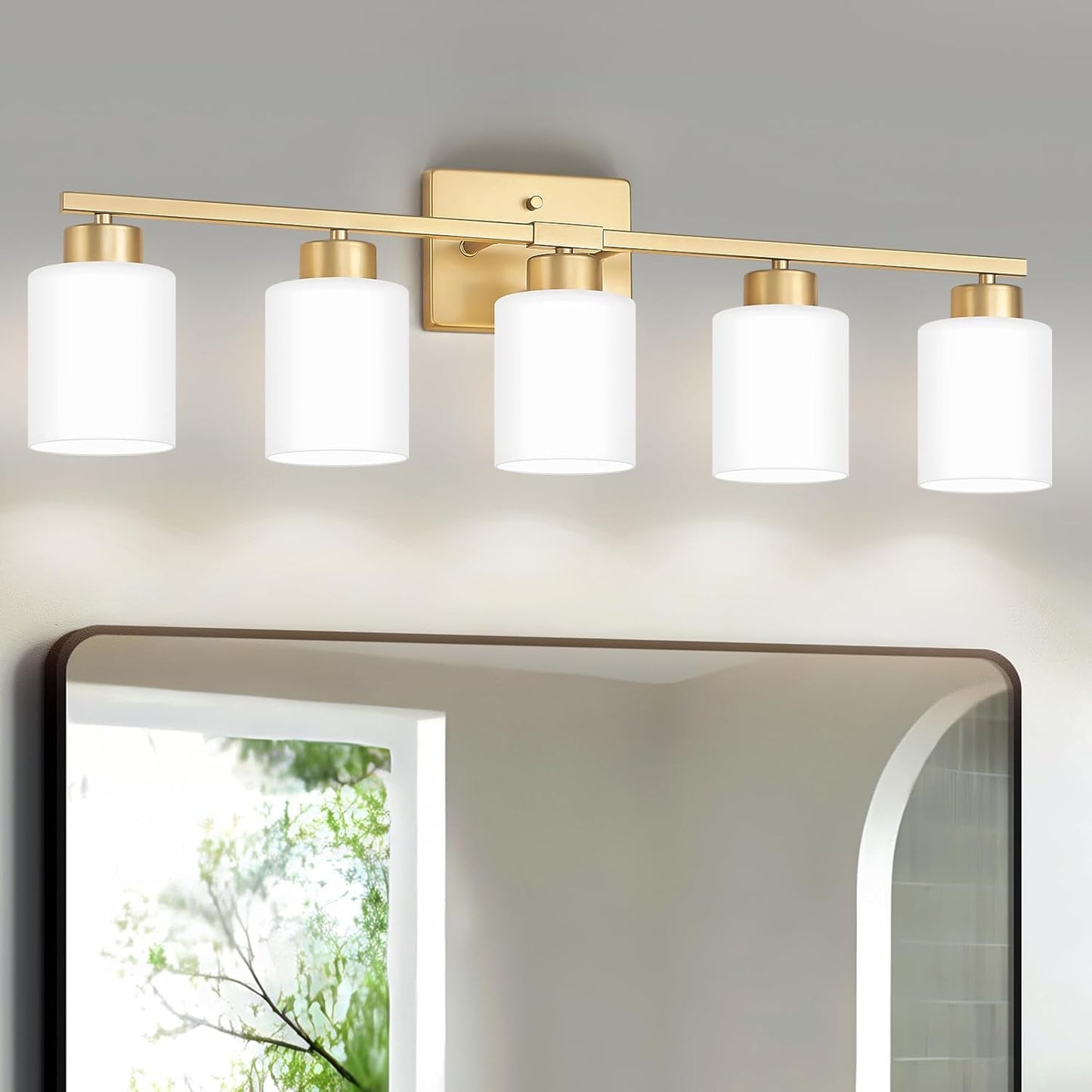 Brushed Nickel Bathroom Light Fixtures, 3-Light Modern Vanity Light Over Mirror, Wall Sconces with Milky White Frosted Glass Shades, E26 Socket (Bulbs Not Included)