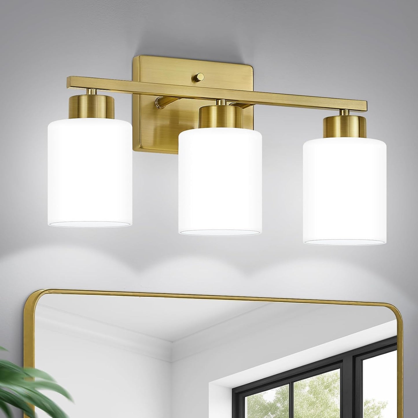 Brushed Nickel Bathroom Light Fixtures, 3-Light Modern Vanity Light Over Mirror, Wall Sconces with Milky White Frosted Glass Shades, E26 Socket (Bulbs Not Included)
