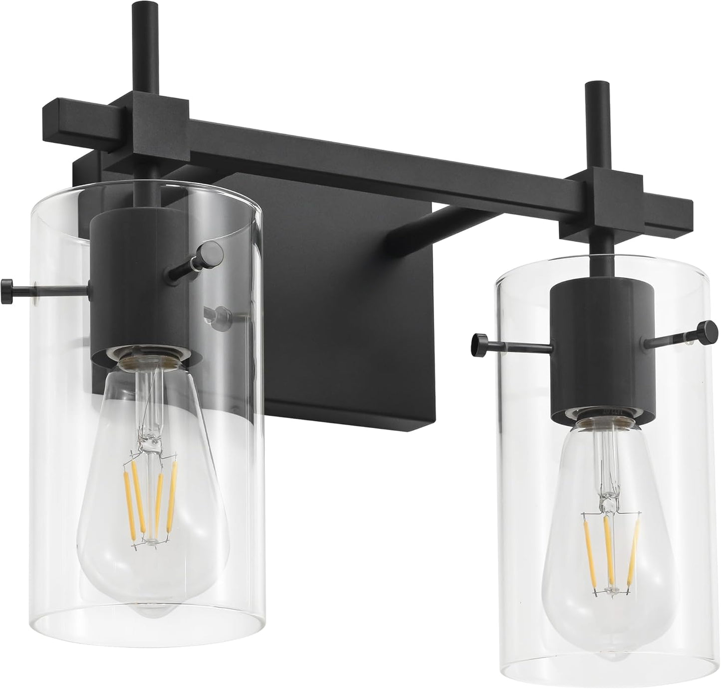 SOLFART Vintage Vanity Lights Bathroom Light Fixture Over Mirror for Bath Glass Shade Light Black and Brass Modern Style 3 Lights